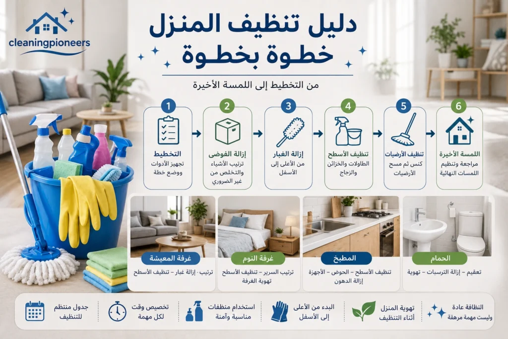 دليل تنظيف المنزل خطوة بخطوة